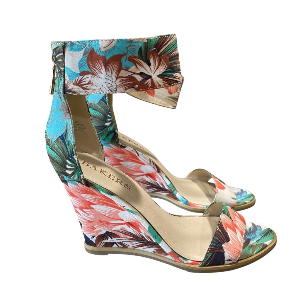 Bakers Fritzi Floral Wedge Ankle Strap Heels Sandals Size 8